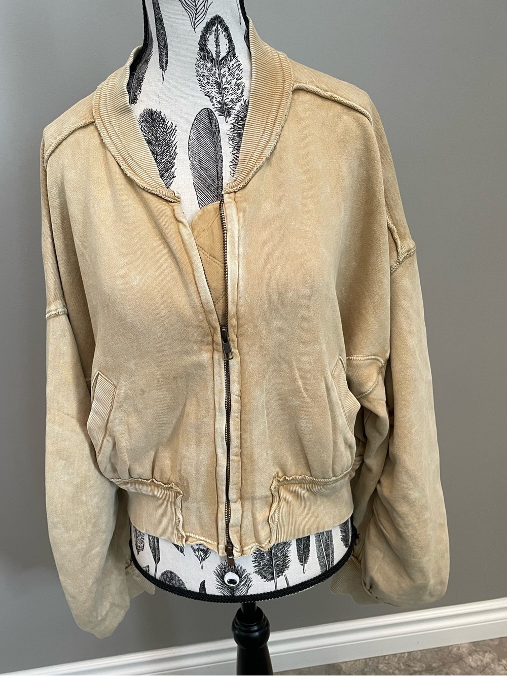 We The Free Washed Beige Bomber Jacket/Sweater
